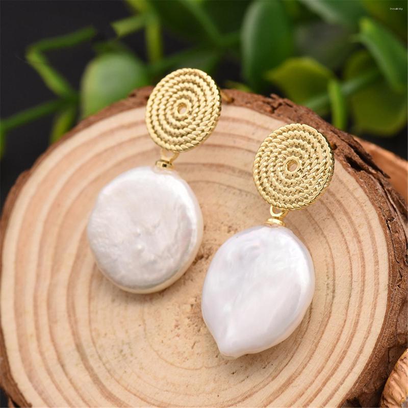 

Dangle Earrings Natural White Baroque Coin Pearl 18k Ear Drop Hook Mesmerizing Gift Irregular Fashion Cultured Accessories Classic