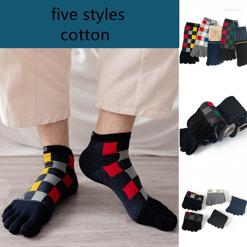 

Men's Socks Casual Style Men Cotton Splicing Pattern Five-finger Breathable Sweat Split Toe Sports WSH506, Black 1