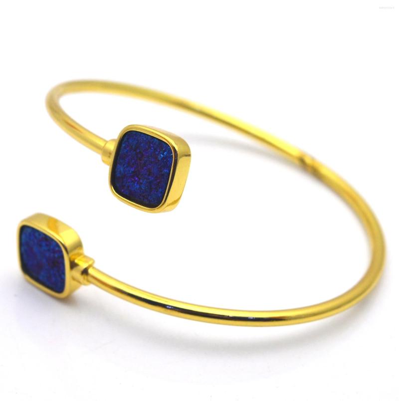 

Charm Bracelets Natural Crystal Plaing Bracelet Open Gold Bangles For Women Double End Zircon Square Shape Golden Beads Jewelry