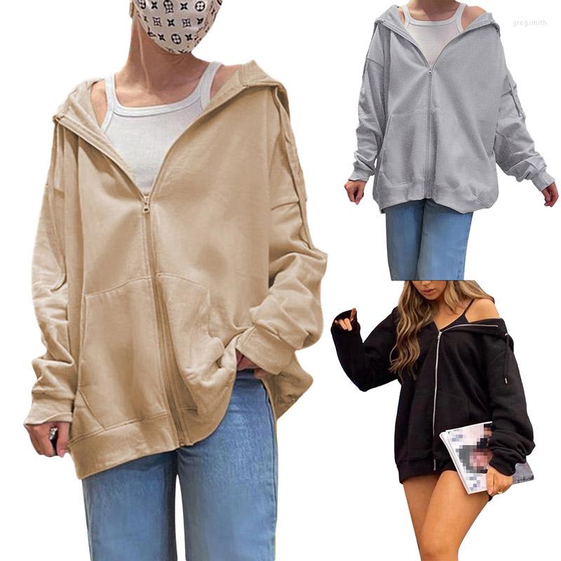 

Women' Jackets IMCUTE Zipper Cardigan Hooded Sweater Jacket Spring/Autumn Loose Simple Long Sleeve Drawstring Pocket Street Casual Tops, Black