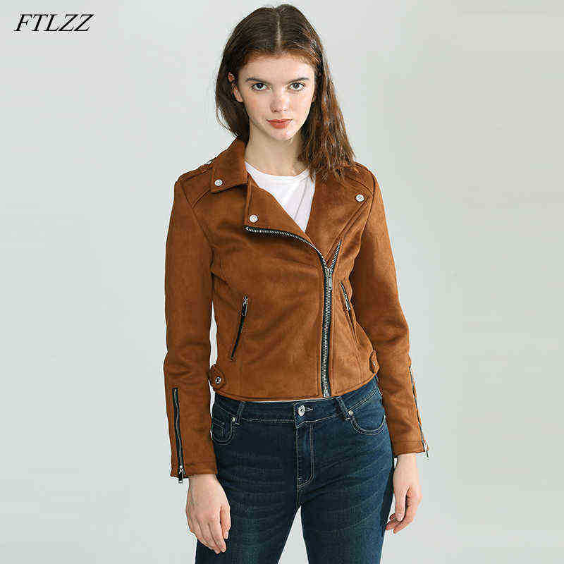 

Ftlzz New Women Faux Suede Leather Jacket Casual Female Zipper Punk Streetwear Jacket Vintage Motorcycle Jacket J220727, Black