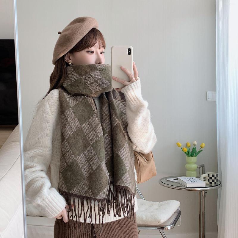 

Scarves Warm Cashmere Blend Diamond Bufandas Women Oversized Pashmina Female Elegant Shawl And Wraps Echarpes Casual Scarf