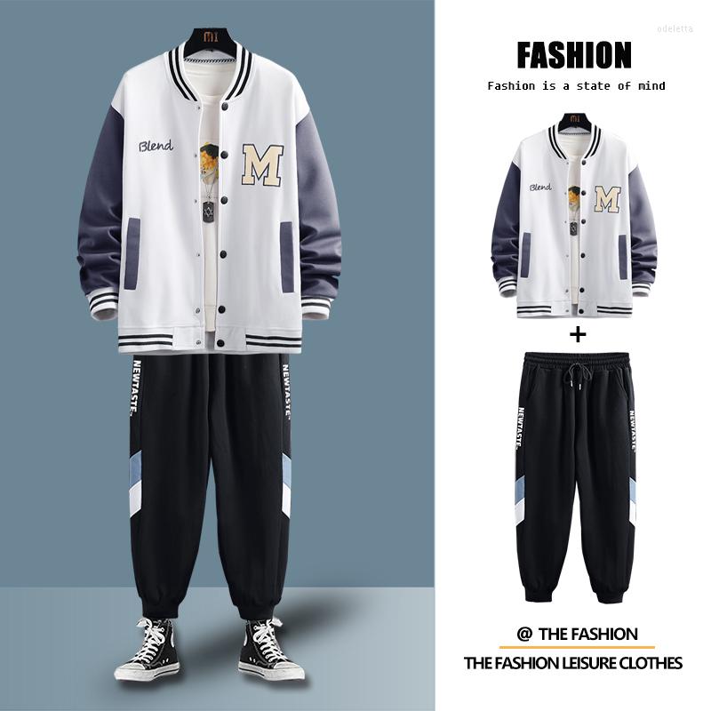 

Men's Jackets American Big M Letter Print Jacket Men's Y2K Street Hip-Hop Retro Baseball Uniform Couplel Trend All-match Suit Top Pants, Black