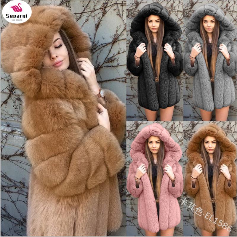 

Women' Fur SEPAQI 2022 Est Fluffy Hooded Faux Coat Women Winter Coats Thick Warm Long Sleeve Jacket, Gray