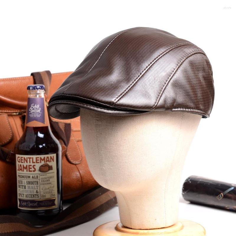 

Berets Men's Real Leather Winter Warm Sheepskin Military Casquette Army Beret Golf Cap Sboy Peaked Hats/caps, Black