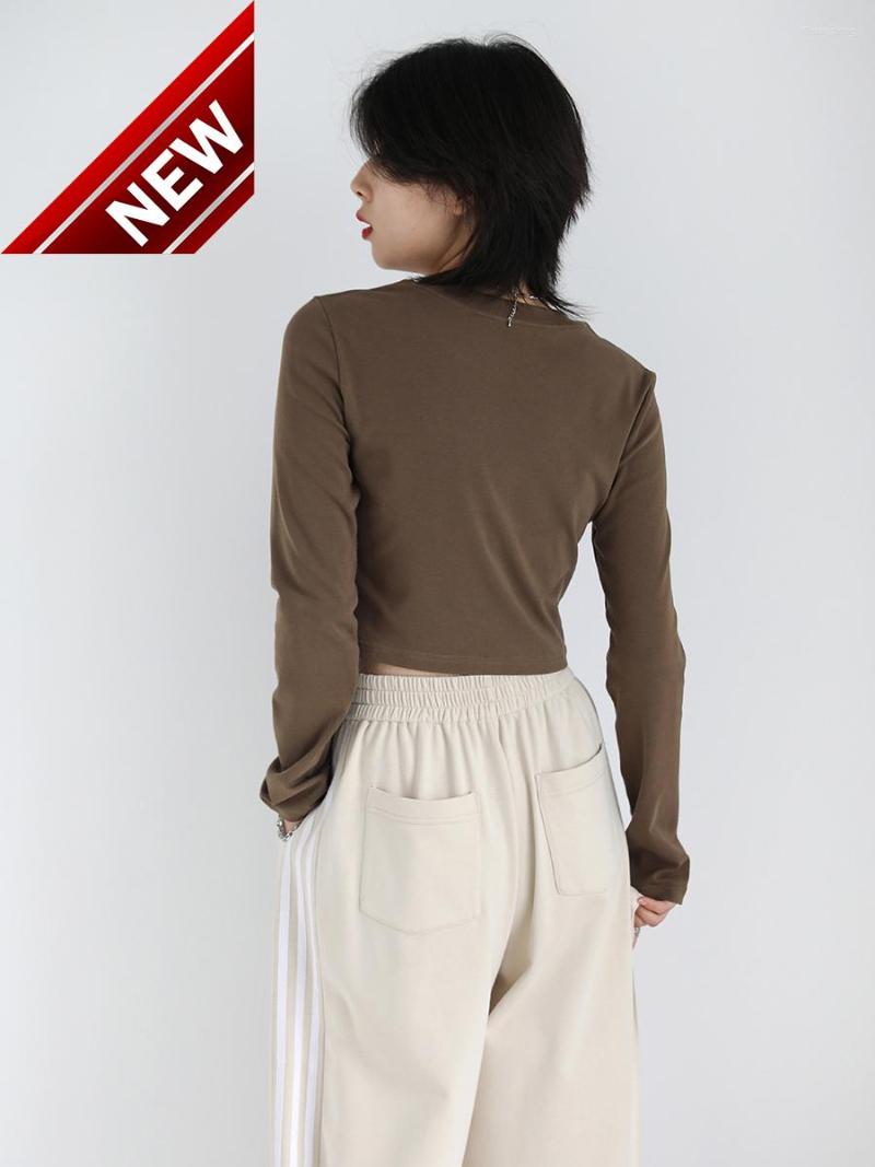 

Women' T Shirts T-Shirts Short Slim Women' Long Sleeve Straight Shoulder Tees Letter Print Female Tops Woman Cloth Spring Autumn 2023, Coffee