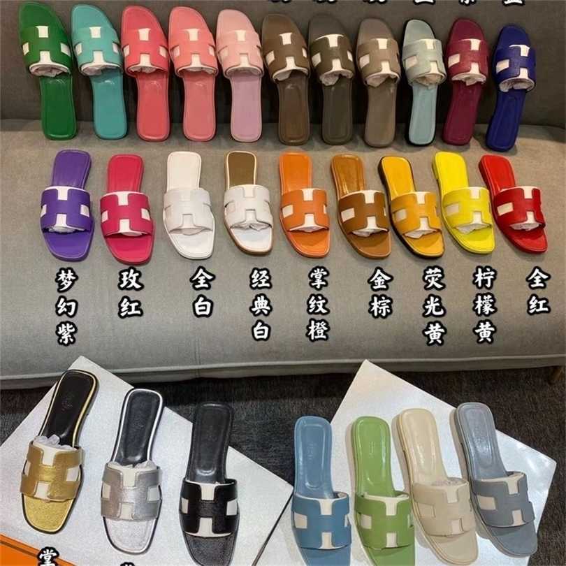 

H Slippers herms Paris Oran Women Sandals 2023 summer slippers women wear flat bottom leather fashion Beach Flip Flops sheepskin sandals in, Sheepskin black high version