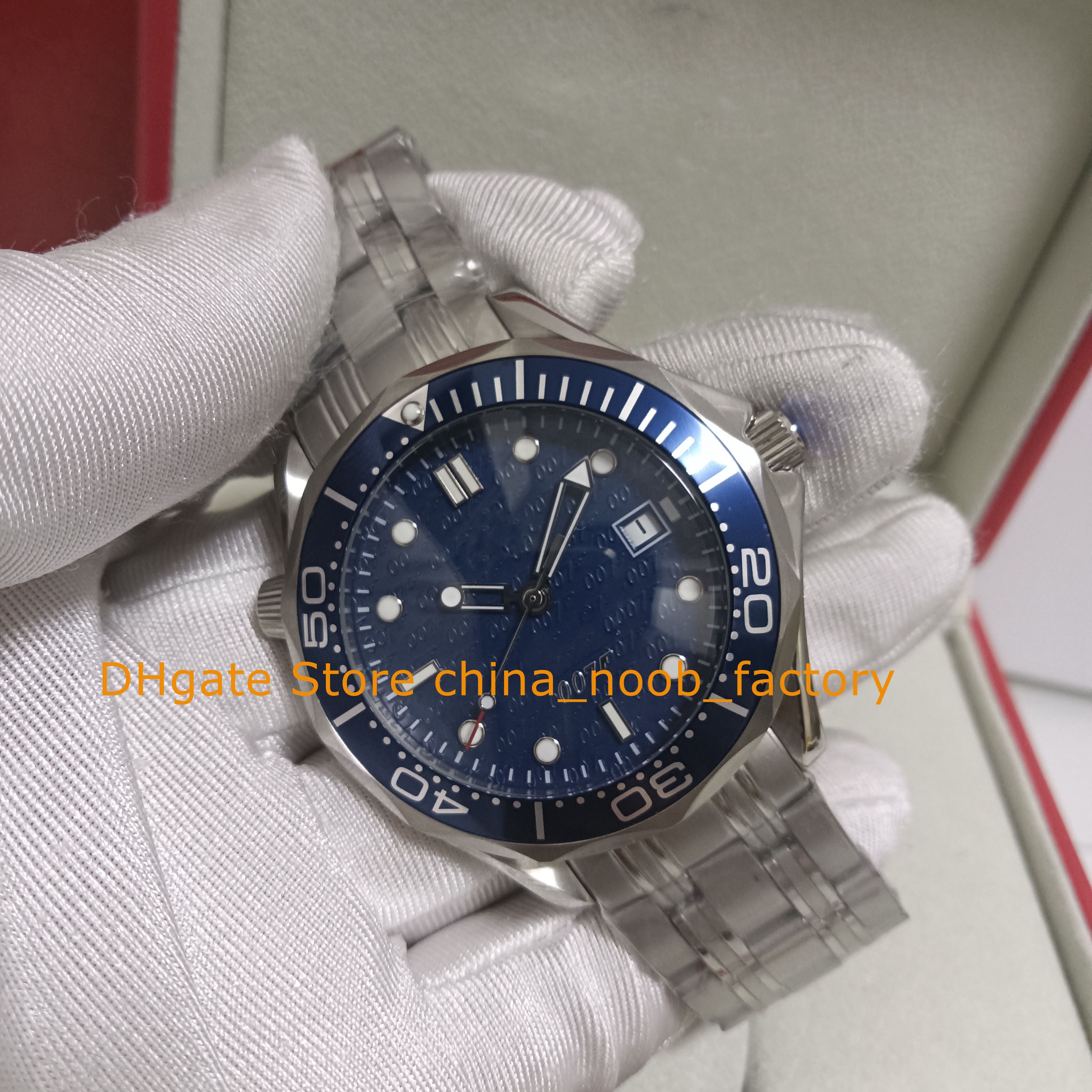 

With Box Watches for Mens Blue Dial 007 Stainless Steel Bracelet 41mm 300M 40Th Professional Wristwatches Sport Automatic Watch, Only box