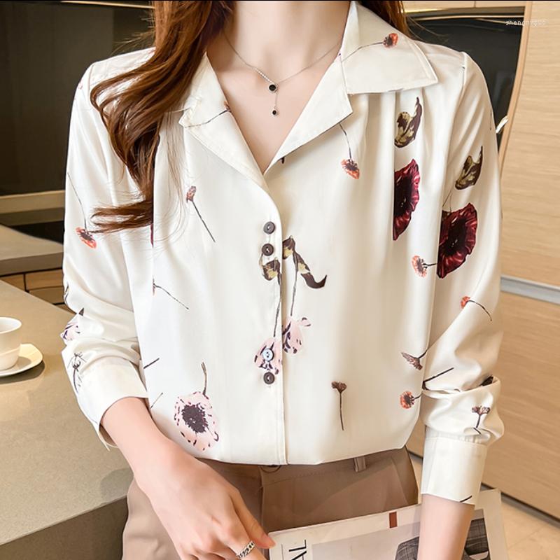 

Women' Blouses Fashion Elegant French Women Shirts Spring 2022 Printing Long Sleeve Chiffon Tops Female Blouse Vintage Clothes Drop, Beige
