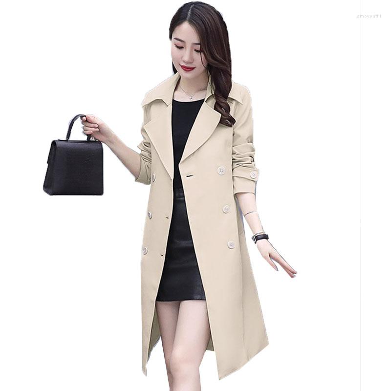 

Women' Trench Coats Women' Coat 2022 Autumn Windbreaker Mid-Long Double Breasted Large Size Slim Solid Color Outwear With Belt, Beige