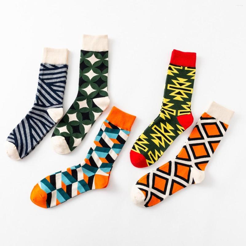 

Men's Socks Fashion Trendy Geometric Happy Personality Colorful Skateboard Wholesale High Quality Spring Stripe Unisex Tube Sock, Sjm063-2