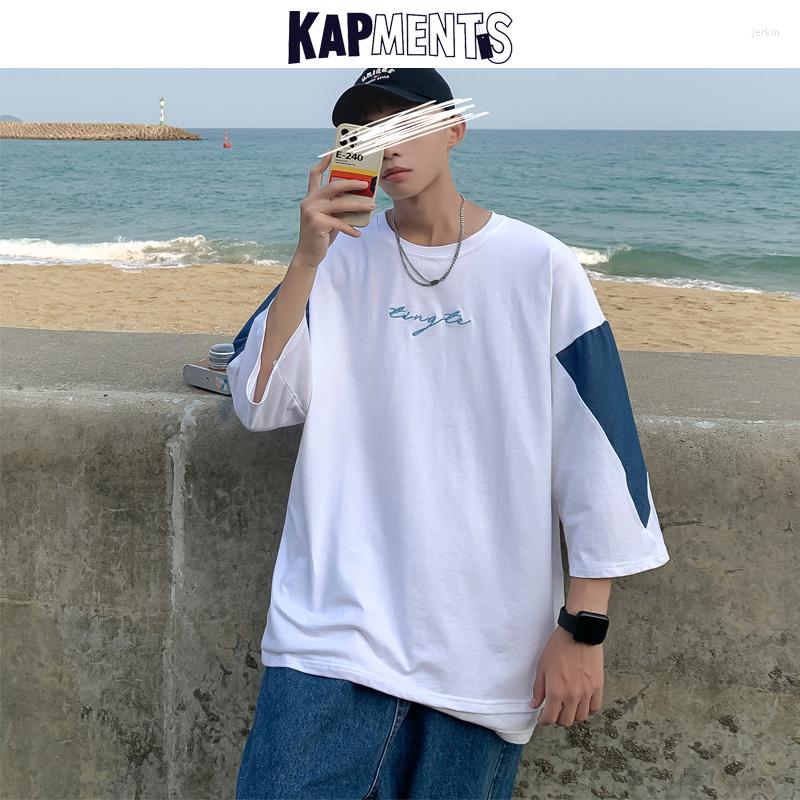 

Men's T Shirts KAPMENTS Men Japanese Streetwear Oversized Tshirts 2022 Summer Mens Patchwork Harajuku Shirt Male Black Cotton Hip Hop