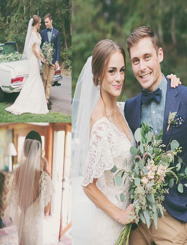 

2019 Bohemia Wedding Dresses Sexy Deep VNeck Lace Short Sleeve Summer Spring Beach Long Boho Bridal Gowns Custom Made Plus Size6473600, White