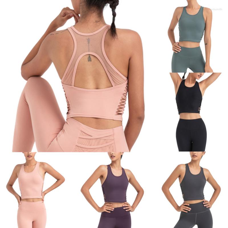 

Yoga Outfit Women Summer Sports Vest Solid Color Hollow O-Neck Sleeveless Backless Underwear For Girls 5 Colors
