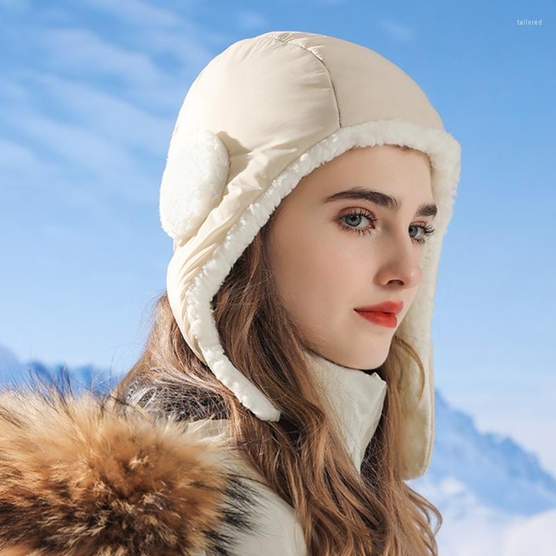 

Berets Bomber Hat Down Earflap Trapper Ski Hooded Fleece Plush For Bigger-head