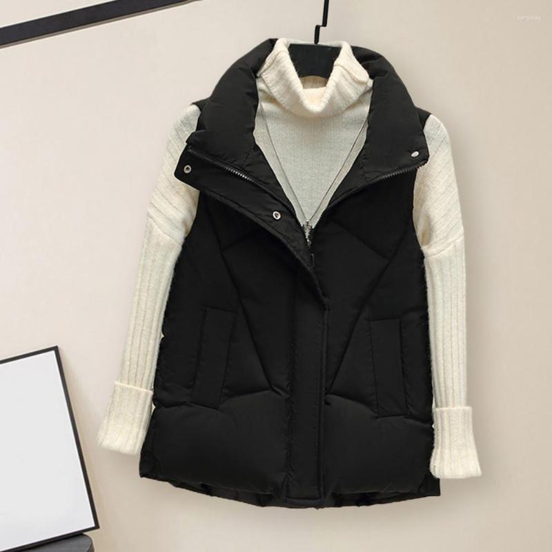 

Women's Vests Lady Waistcoat Comfortable Women Coat Stand Collar Solid Color Winter Vest, Black