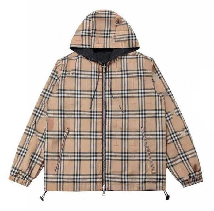 

2022 Designer mens jacket bb plaid nylon waterproof windbreaker man reversible hooded jackets zippered cardigan coat, C22