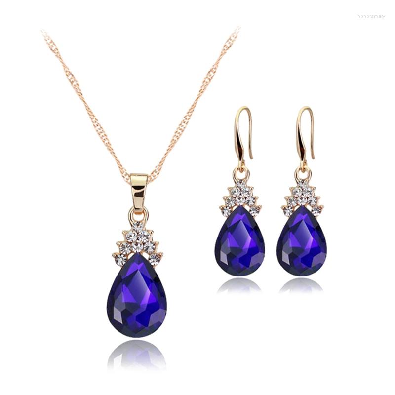 

Necklace Earrings Set Diamond Water Droplets Elegant Women Jewellery Of Crystal Pendant, Picture shown