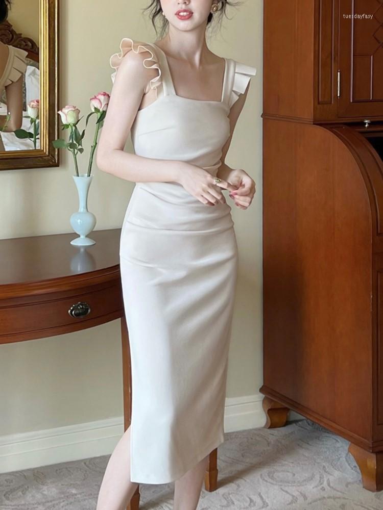 

Casual Dresses Elegant Spaghetti Strap Midi Dress For Women Fashion Summer One Piece Bodycon Party Robe Vestidos, Red