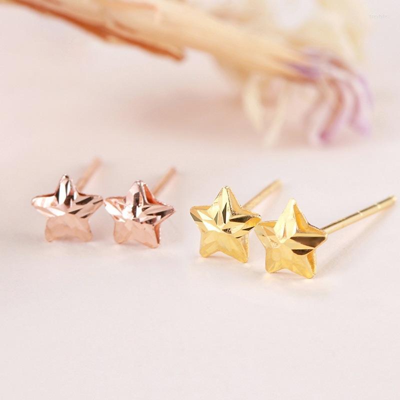

Stud Earrings Real 18k Gold Jewelry Pure AU750 For Women Romantic Five-Pointed Star Wedding Gift E0004