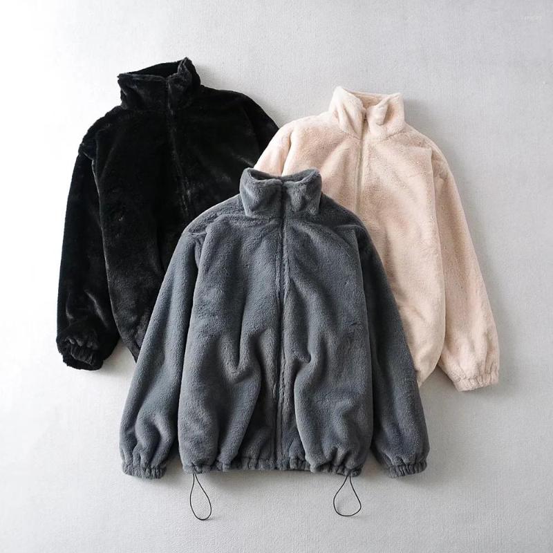 

Women' Fur YVYVLOLO Winter Faux Coat Women 2022 Casual Warm Soft Zipper Jacket Plush Overcoat Fleece Female Casaco Feminino, Beige