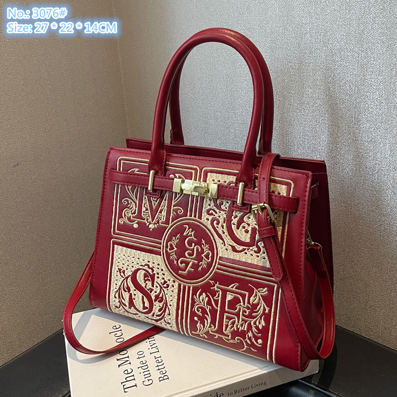 

Wholesale factory ladies shoulder bag 3 colors elegant embroidered handbag sweet little fresh contrast leather mobile phone coin purse bag trend letter handbags, Red-3076#