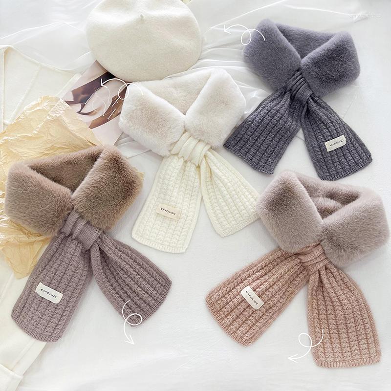 

Scarves &Dolphin Korean Ins Furry Bib Women Fashion Little Rice Flower Woolen Faux Fur Imitation Cross Plush Warm Girls Scarf