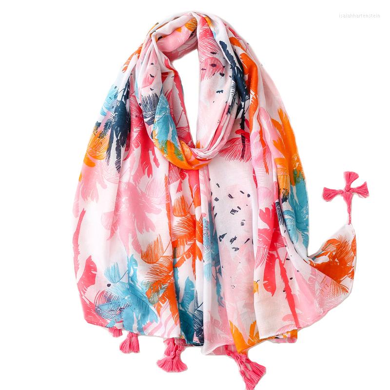 

Scarves 2022 Cotton Ombre Tree Print Tassel Scarf Shawls Long Coconut Pattern Beach Wrap Hijab