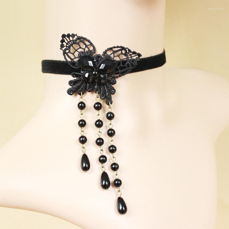 

Chains Imitation Pearl Necklace Tattoo Tassel Link Black Butterfly Charm Statement Chokers Bridal Gothic Jewelry Lace Necklaces