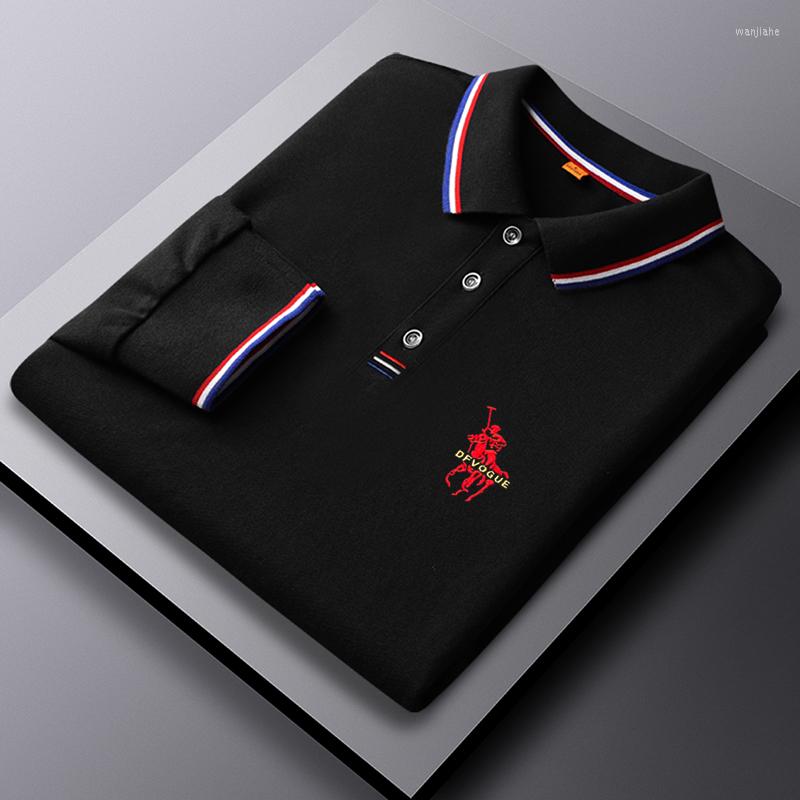 

Men' Polos Brand Autumn And Winter Pure Cotton Long-sleeved Polo Shirt Business High Quality Solid Color Embroidered Logo, Blue-red-880-cx