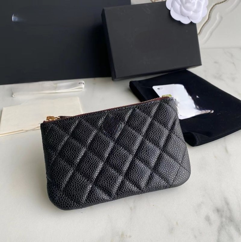 

cc wallet luxury designer wallet small purse card holder credit wallets women classic black quilted fashion genuine leather clamshell purses coin Pickup clip, Empty box only