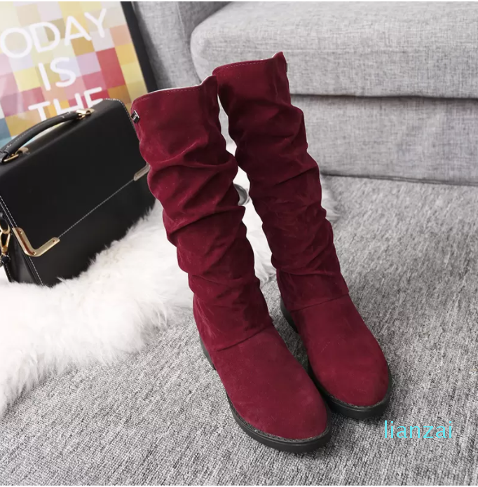 

Short Boots Woman Calf Boots Winter Warm Womens Flock Height Increasing Low Heels Bx920 Slip, Black