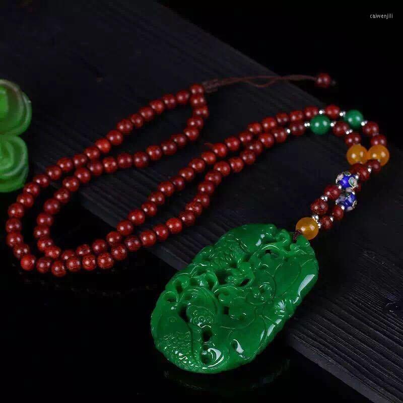 

Pendant Necklaces Natural Hetian Green Jade Jasper Hand Carved Hollow Lucky Necklace For Men And Women Dropship
