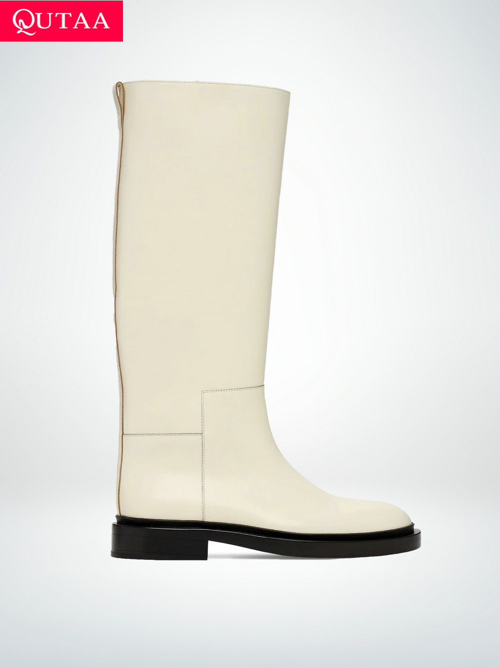 

Boots QUTAA 2023 Ins Fashion Brand Women Knee high Square Heels Motorcycle Warm Long Genuine Leather Casual Shoes 34-42 221114, Yellow-dl