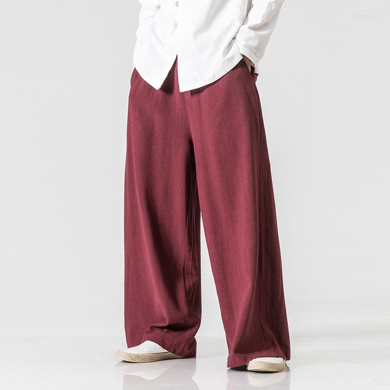 

Men's Pants Cotton Linen Men's Casual Vintage Trousers Men Loose Elastic Waist Solid Color Harajuku Man Oversized Jogger 5XL, Burgundy