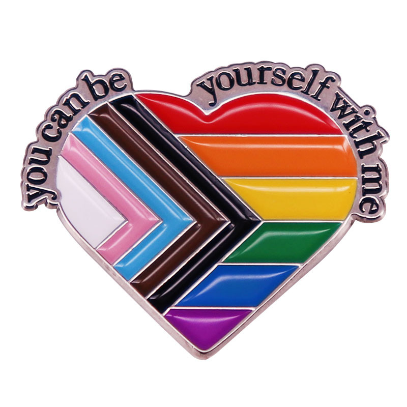 

You Can Be Yourself With Me LGBT Pride Flag Enamel Pin Rainbow Gay Brooch Jewelry Pronoun Lapel Pins Gays Accessories, As picture