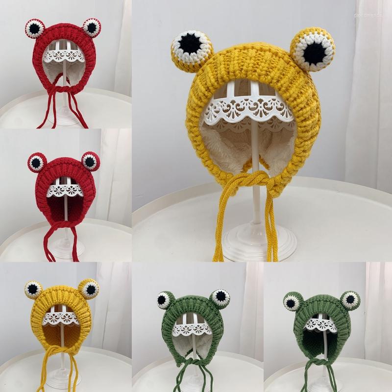 

Berets Kids Baby Winter Warm Cable Knit Beanie Hat Cartoon Frog Shaped Earflap Cap Drop