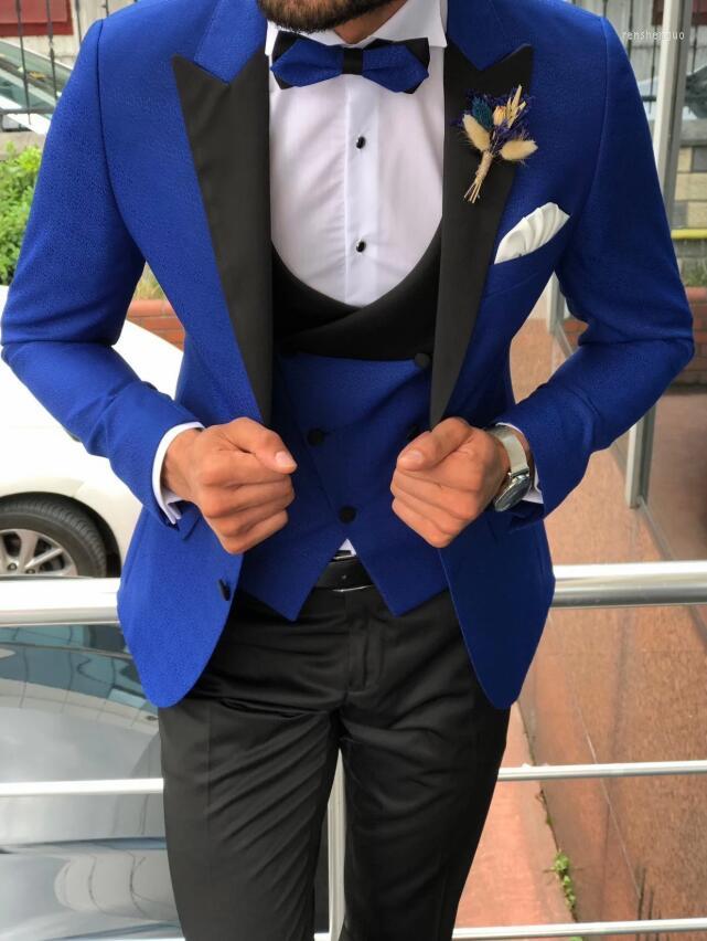 

Men's Suits Fashion Men For Wedding 2022 Royal Blue Groom Tuxedo 3 Piece Coat Pants Slim Fit Groomsmen Man Suit Costume Homme, Picture shown