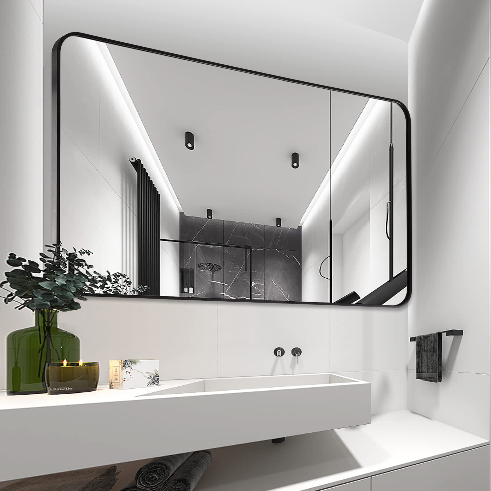 

Wall Mirror Rounded Corners Hanging Mirror for Living Room Bedroom Bathroom Entryway Hangs Horizontal or Vertical
