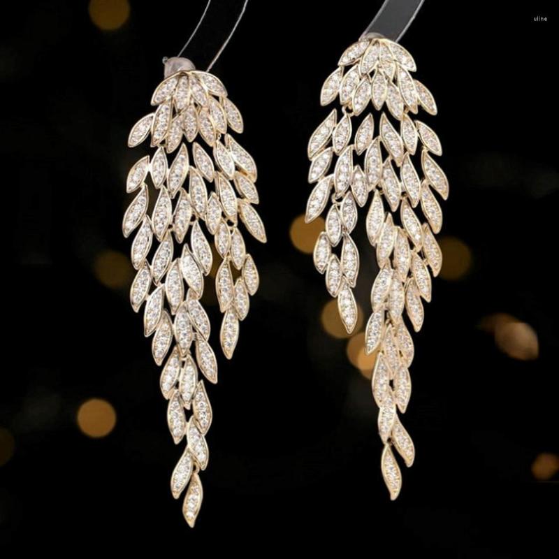 

Stud Earrings Zlxgirl Trendy Fashion Women's Gold Long Wedding Jewelry Brand CZ Cubic Zircon Bridal Earing Brinco