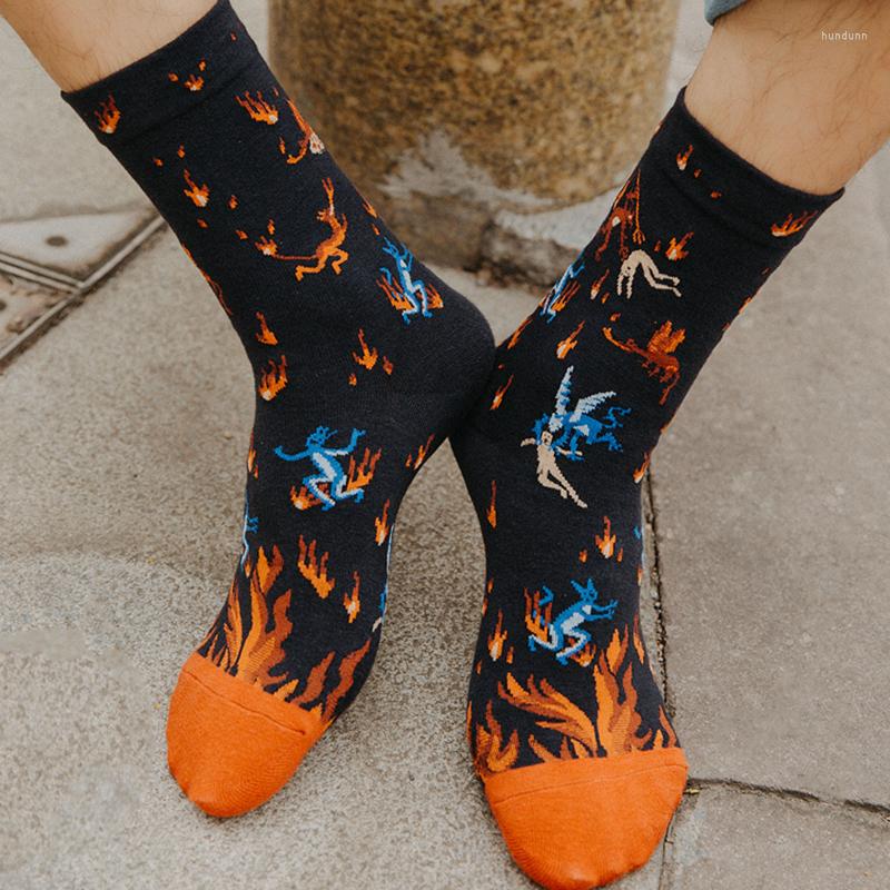 

Men's Socks Street Skateboard Trend Art Harajuku Men And Women Happy Funny Abstract Illustration Vintage Print Cotton Crew, Lw1949