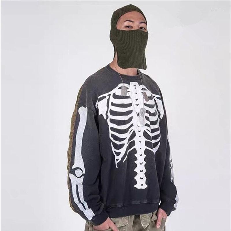 

Men's Hoodies Streetwear Skeleton Bone Printing Kapital Sweatshirts Men Women Plus Velvet Thickening Splicing Pullover