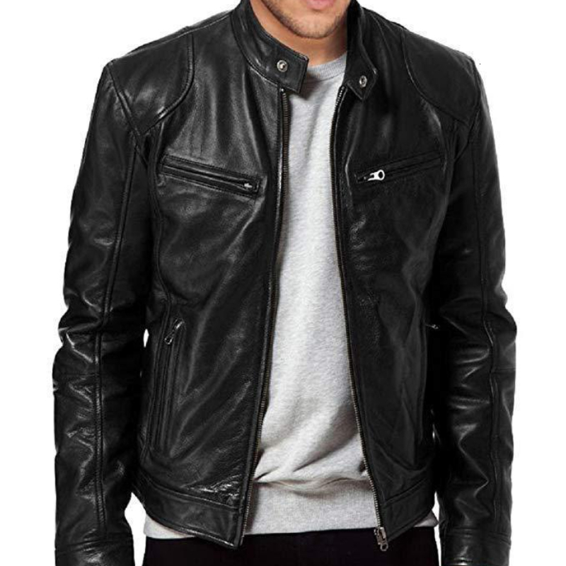 

Men's Fur Faux Fur Men's zipper cardigan slim leather jacket 221114, Burgundy