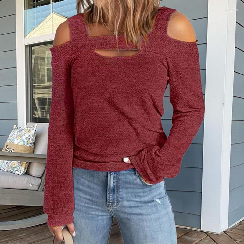 

Women' Blouses Autumn Spring Long Sleeve Office Pullover Tops Female Casual Solid Off Shoulder Shirts Elegant Slash Neck Hollow Streetwear, 01 gray