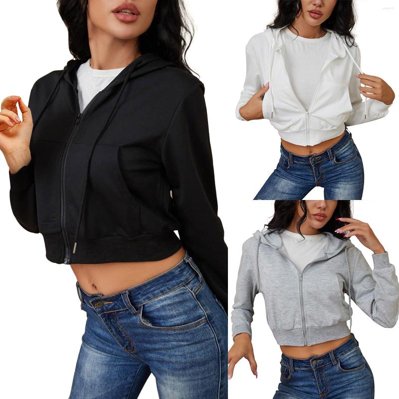 

Women' Jackets Women' Zip Up Hoodies Cropped Cardigan Jacket Drawstring Hooded Sweatshirts Casual Long Sleeve Top Winter Women Coats, Black