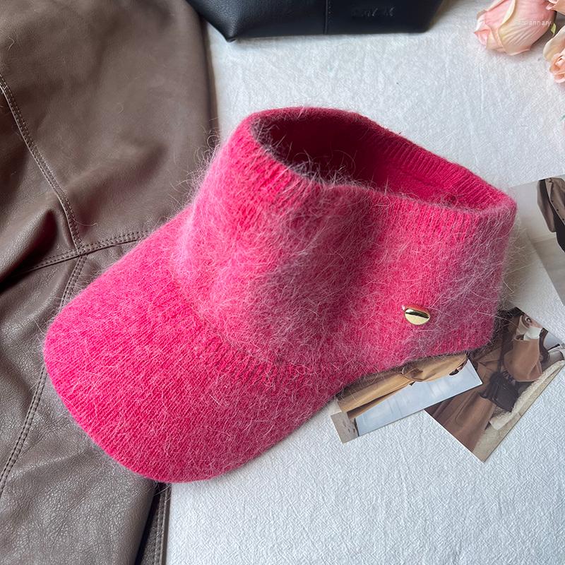 

Ball Caps Angora Fur Elastic Baseball Cap Women Winter Fashion Warm Knitted Hat Outdoor Sports Empty Top Wholesale, Black