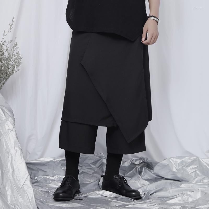 

Men' Pants Men' Fashion Nine Point Large Casual Style Multi-Layer Irregular Eight Loose Wide Leg, Black
