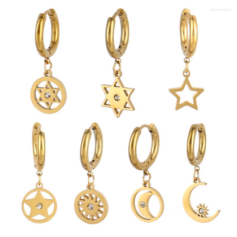 

Hoop Earrings Punk For Women Stainless Steel Star Charm Moon Geometric Earring Jewelry Gifts