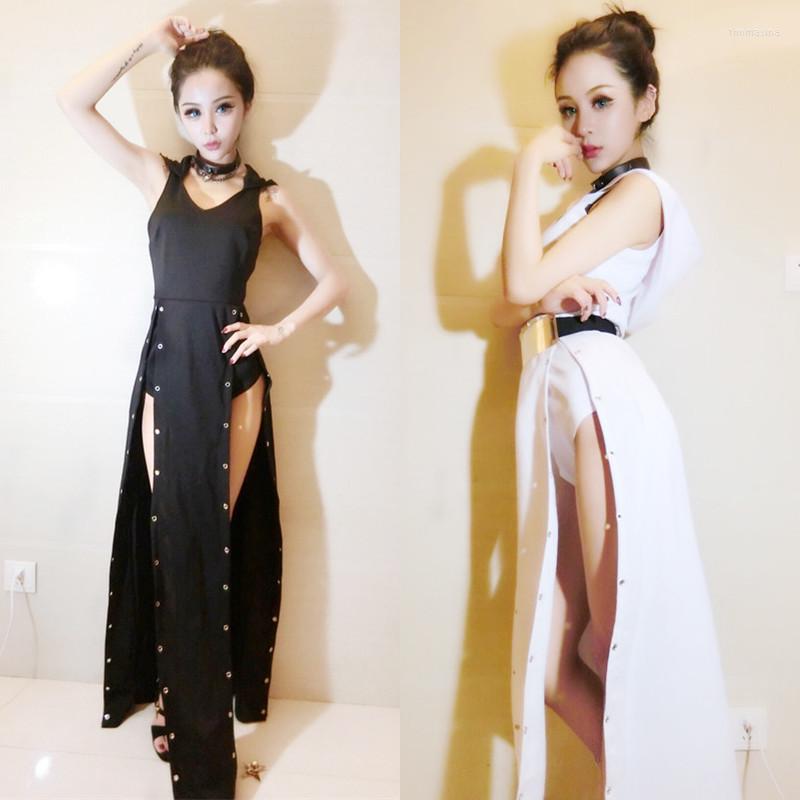 

Stage Wear Black White Jazz Dance Dress Bodysuit For Lady Nightclub Women Bar Dj Dancers Vintage Singer Costumes M1017