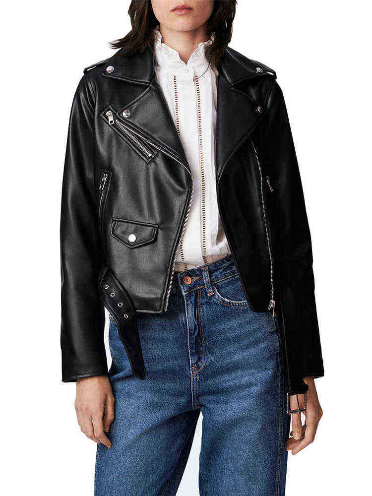 

Ftlzz New 2022 Spring Autumn Women Faux Leather Jacket Zipper Slim Cropped Biker Jacket Female Punk Runaway J220727, Black
